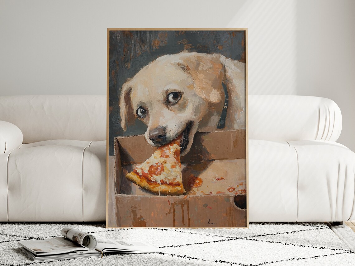Cute Dog Eating Pizza, Funny Kitchen Art Print - Image 4