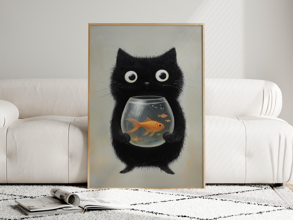 Funny Black Cat, Cute Cat Illustration Poster - Image 3