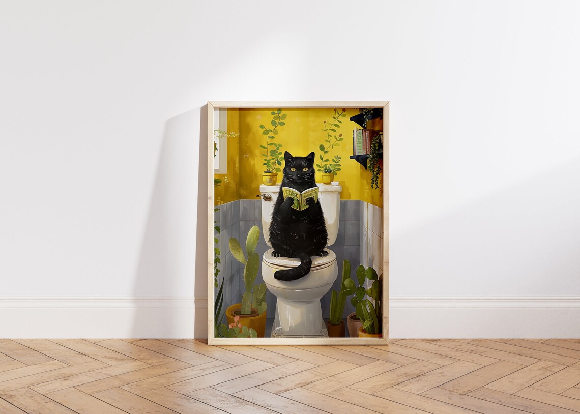 Black Cat On A Toilet, Funny Bathroom Poster - Image 5