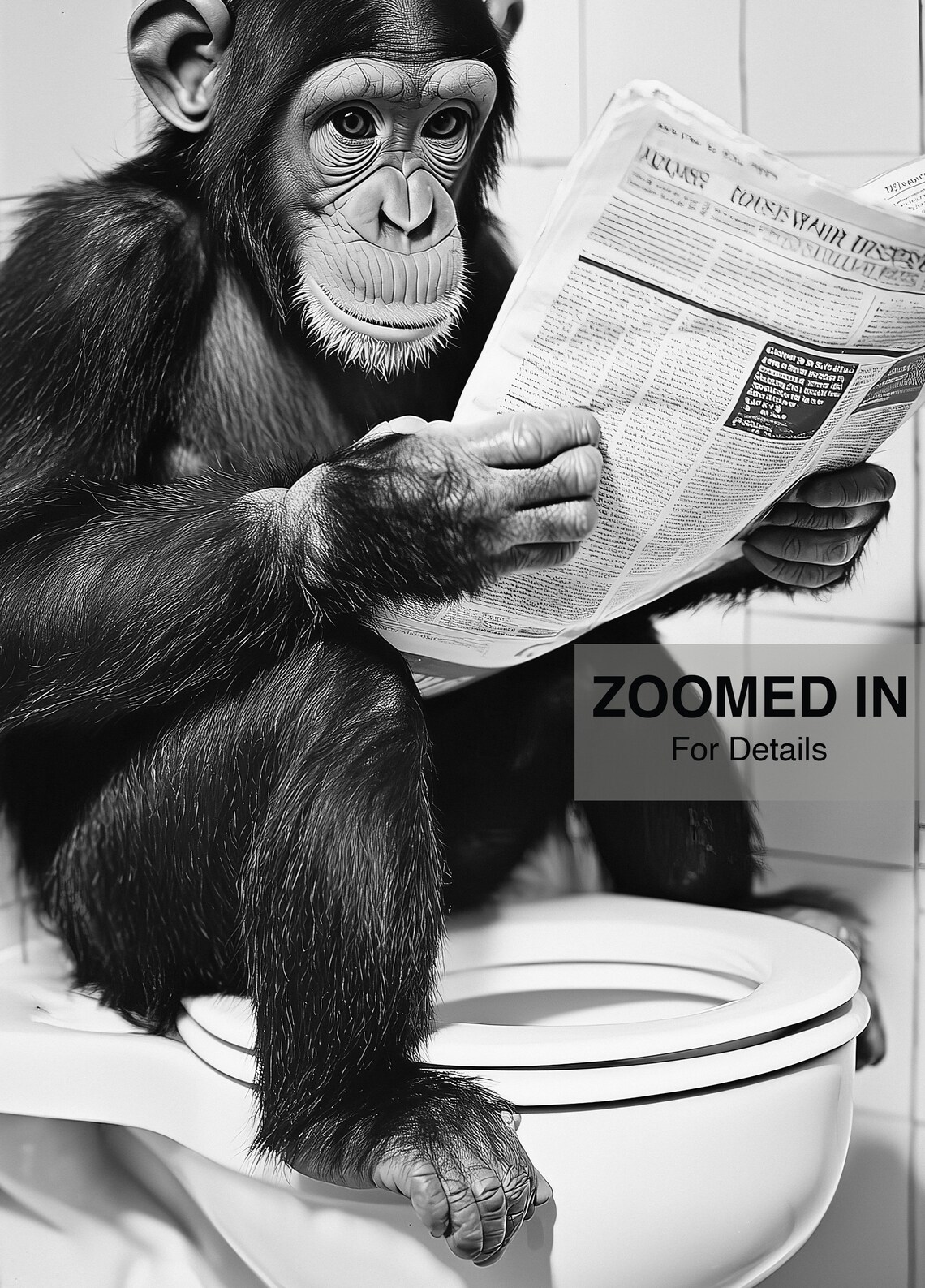 Monkey Sitting On Toilet Reading Newspaper, Funny Art Print - Image 5
