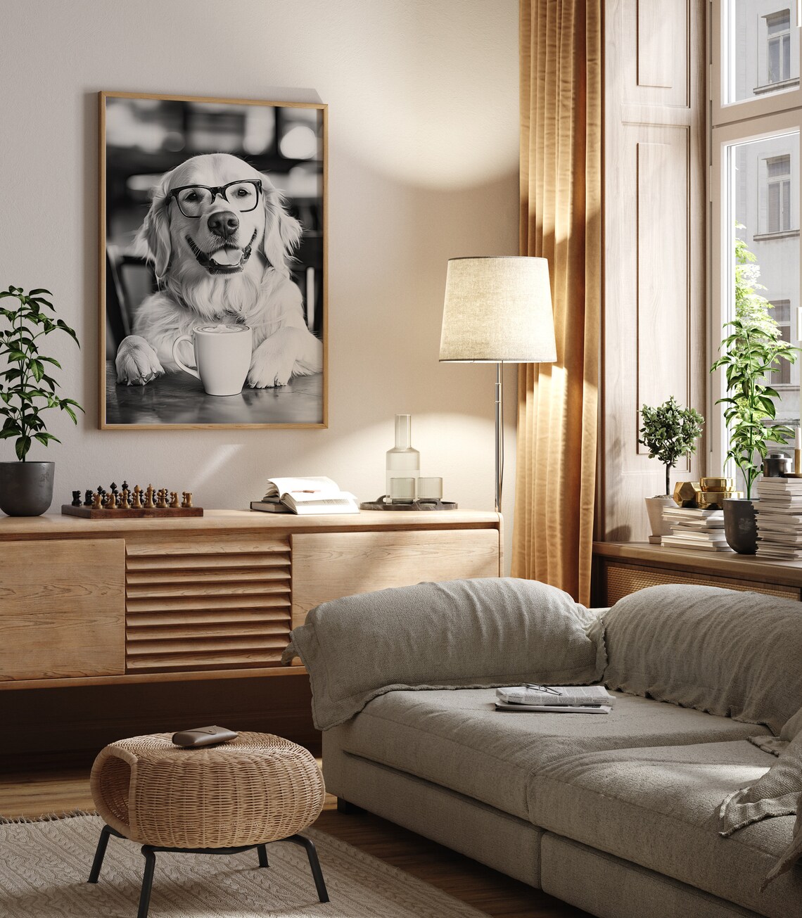 Golden Retriever Drinking Coffee, Funny Dog Art Print - Image 3