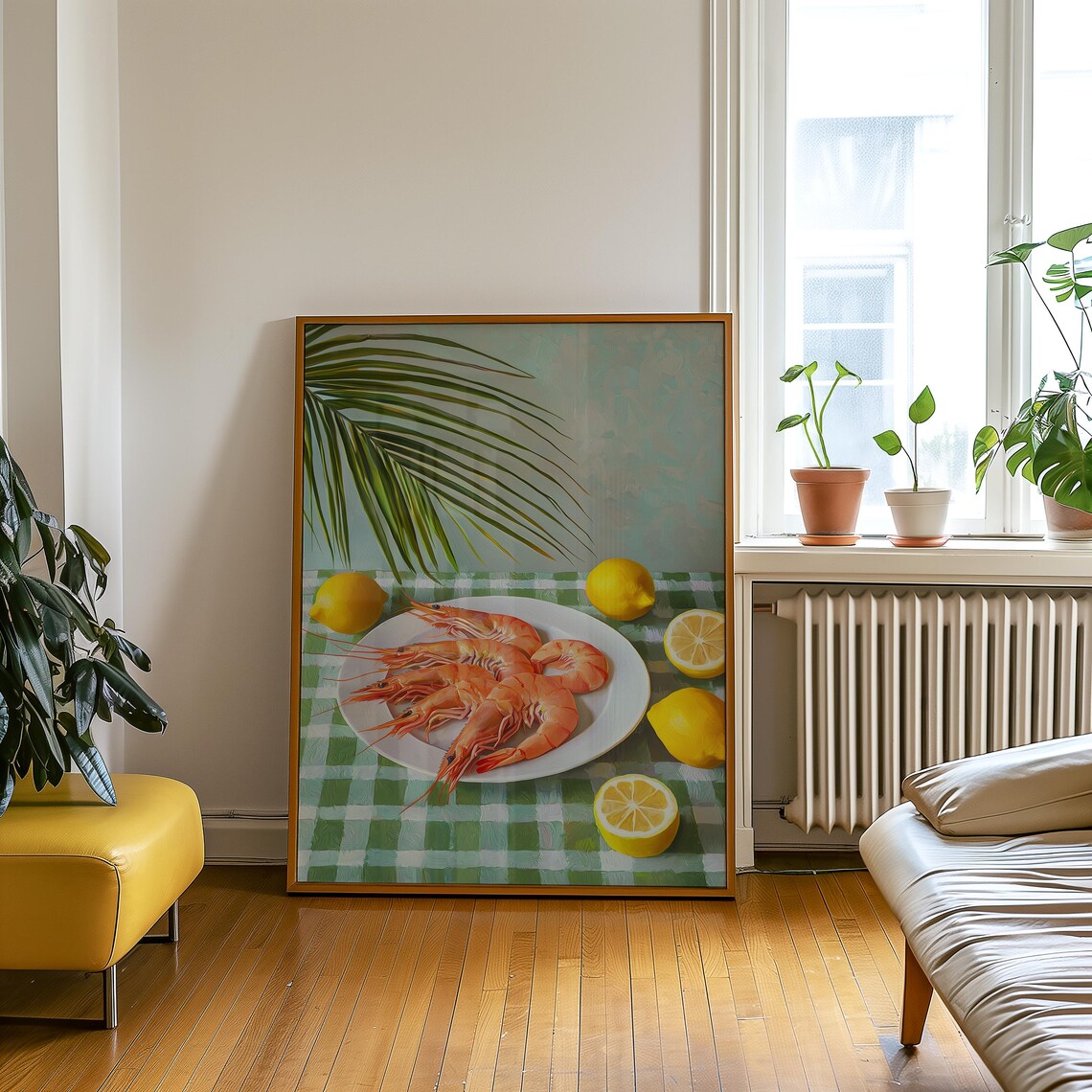Tropical Shrimp Kitchen Art, Coastal Lemons Decor - Image 5