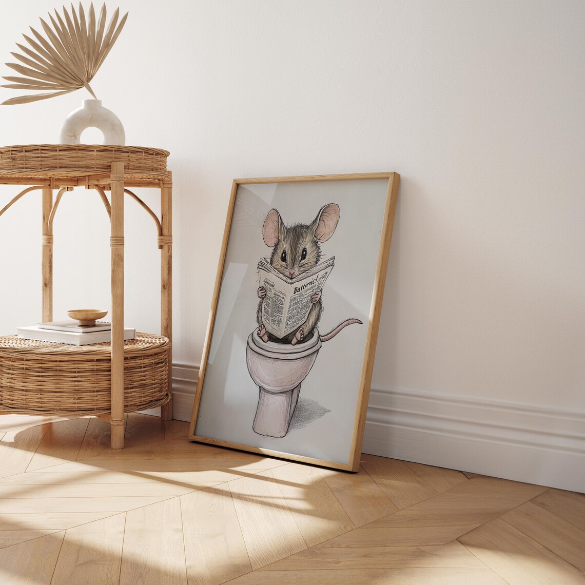 Mouse Reading A Newspaper Bathroom Art Print - Image 5