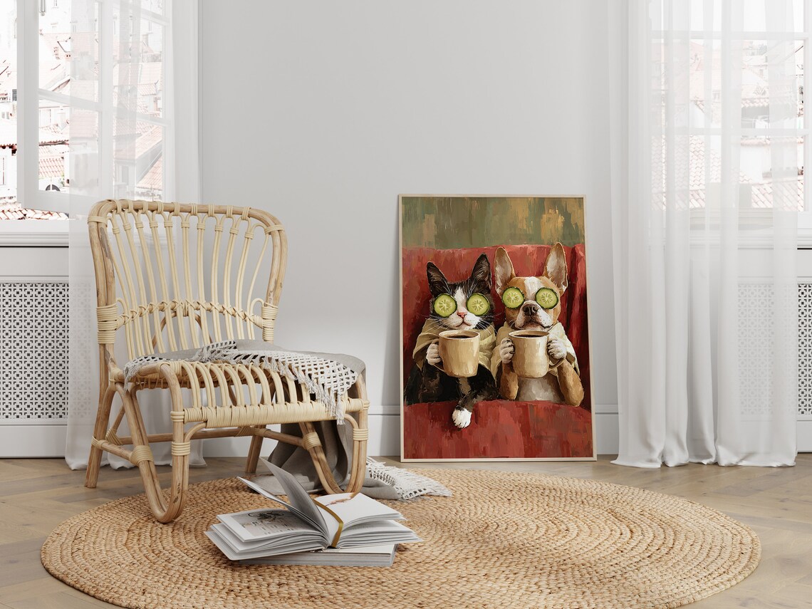 Cute Cat And Dog Funny Oil Painting Style - Image 3