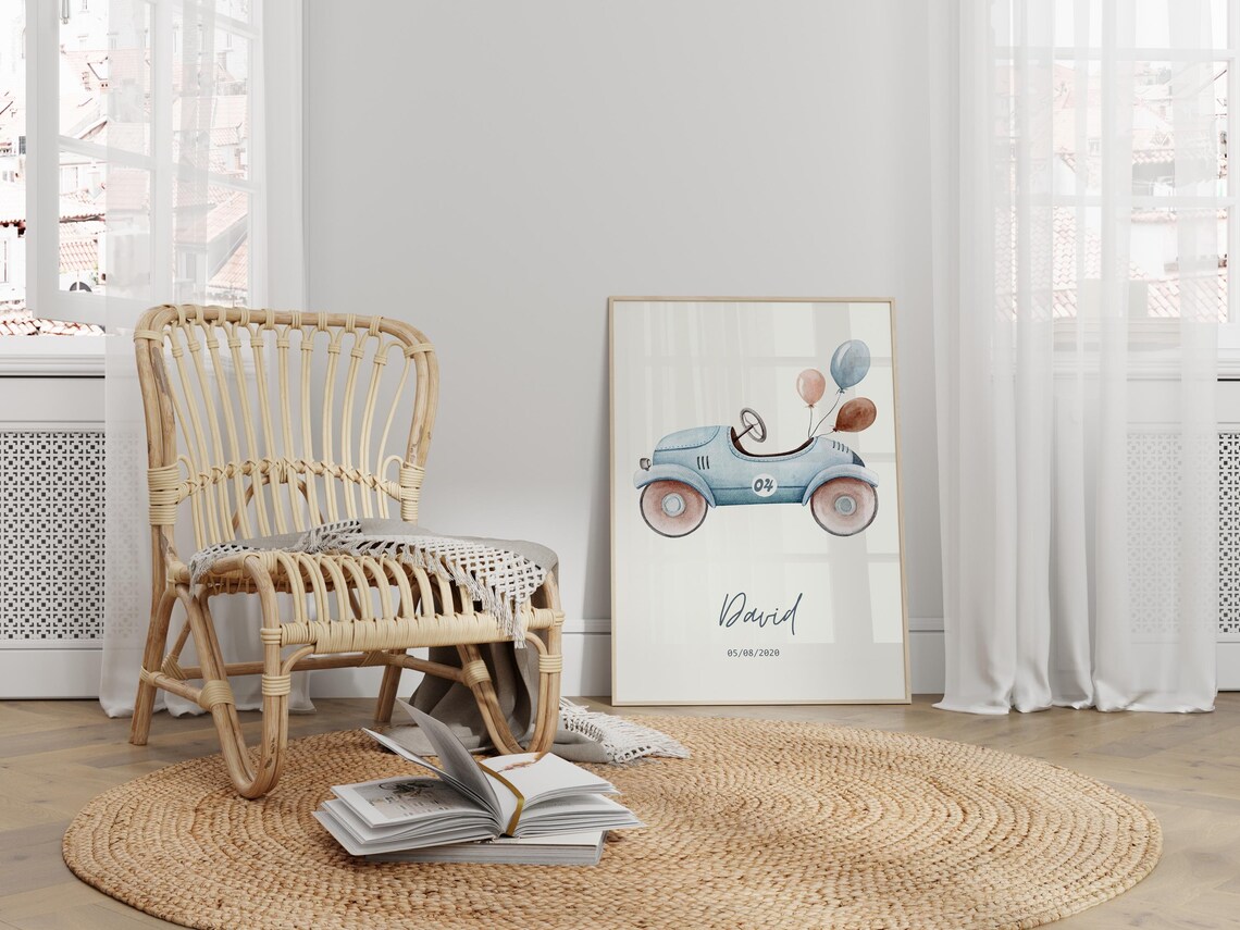Customizable Name Birthday Sign, Watercolor Car Print - Image 2