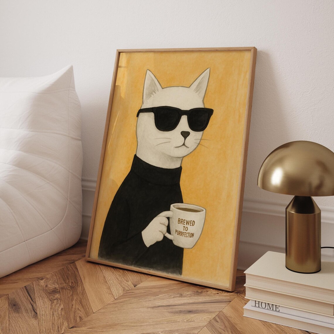 Cool Cat Coffee Poster, Minimalist Funny Cat Art