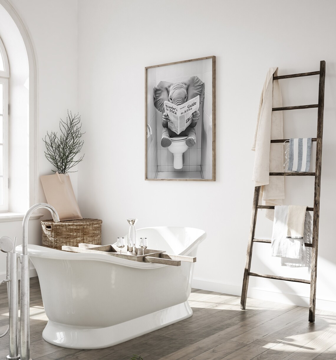 Elephant Sitting on the Toilet Reading a Newspaper, Funny Poster - Image 3