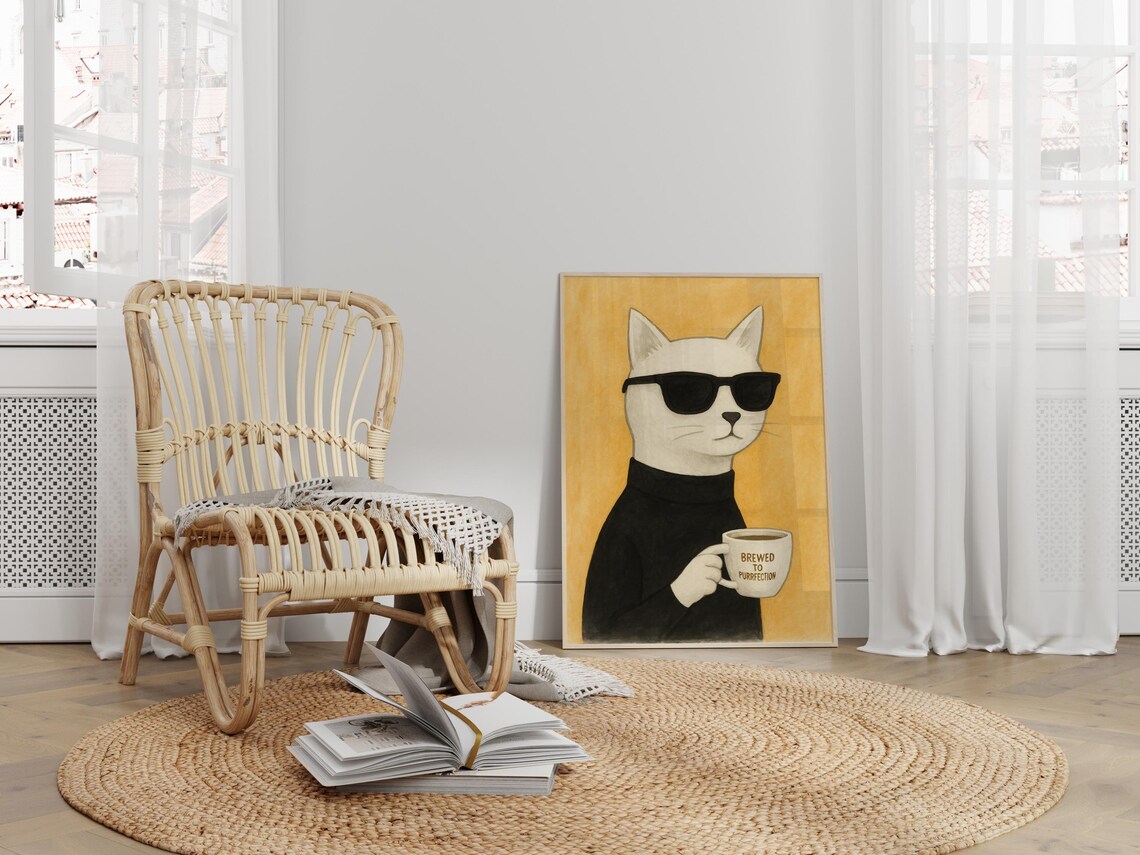 Cool Cat Coffee Poster, Minimalist Funny Cat Art - Image 4
