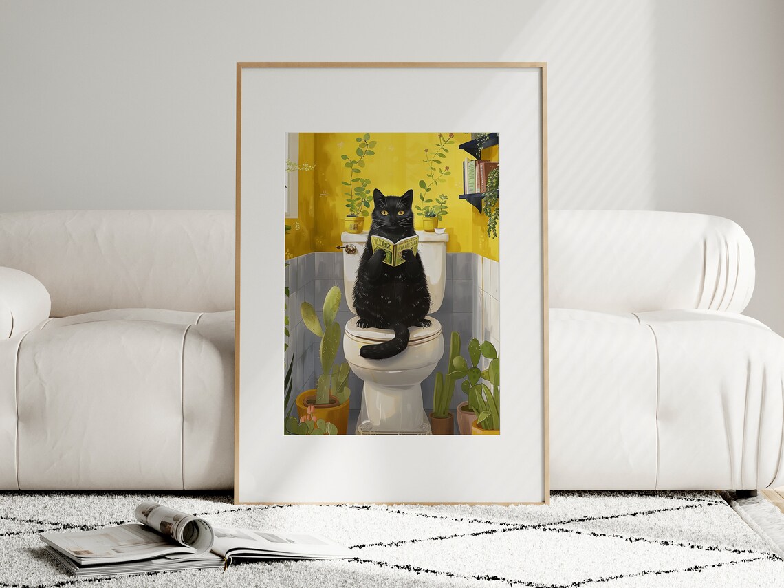 Black Cat On A Toilet, Funny Bathroom Poster - Image 4