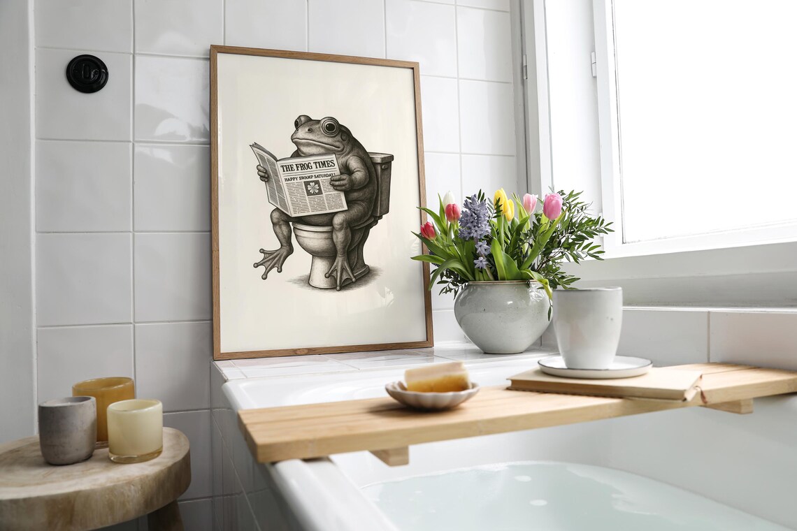 Funny Frog Bathroom Poster, Vintage Style Humor - Image 4