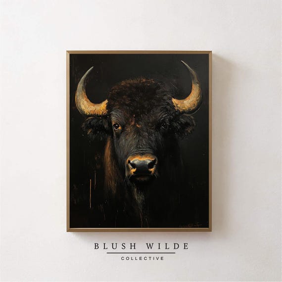 Vintage Buffalo Portrait Oil Painting Art Print