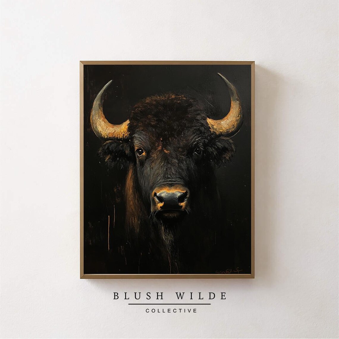 Vintage Buffalo Portrait Oil Painting Art Print