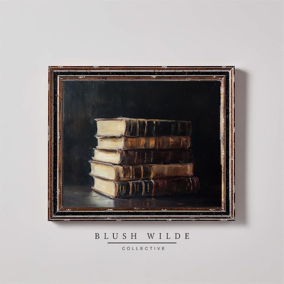 Moody Books Oil Painting Print Vintage Halloween Decor