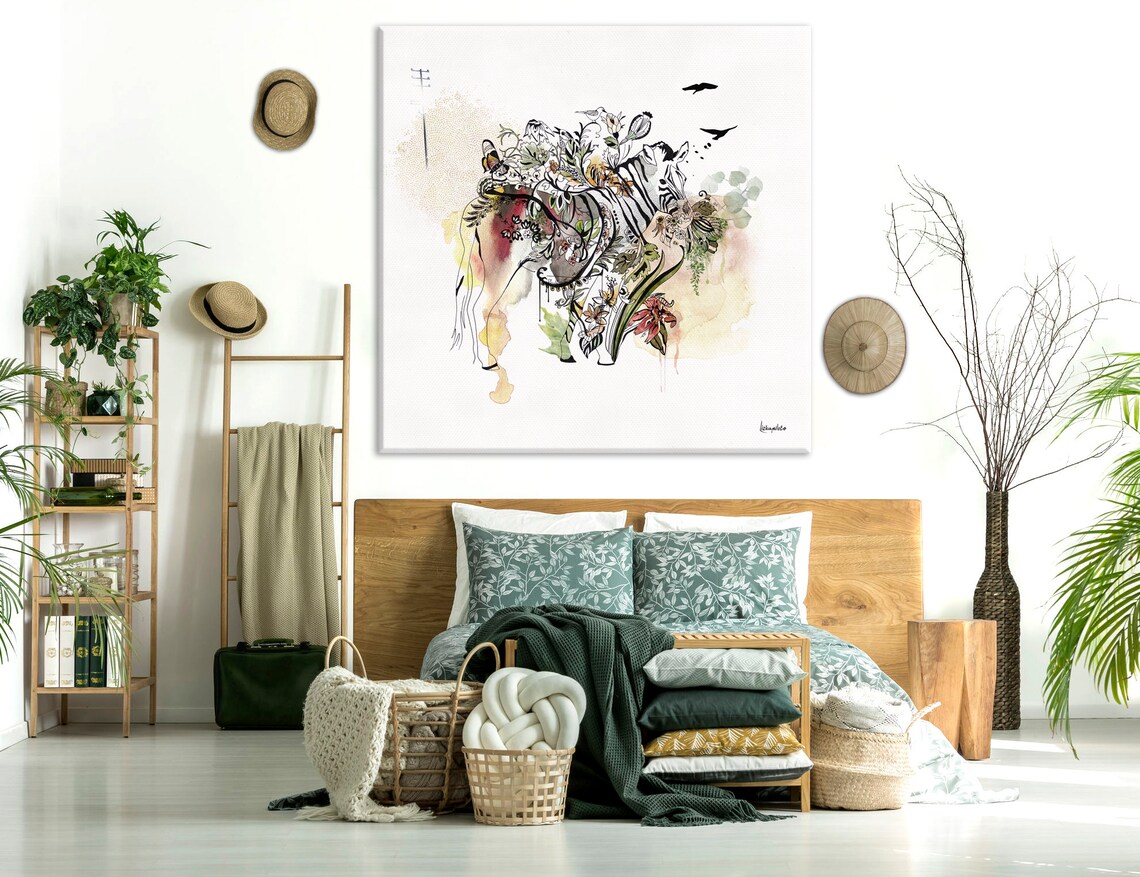 Zebra Watercolor Botanical Floral Fusion Wildlife Nature Poster - Image 2