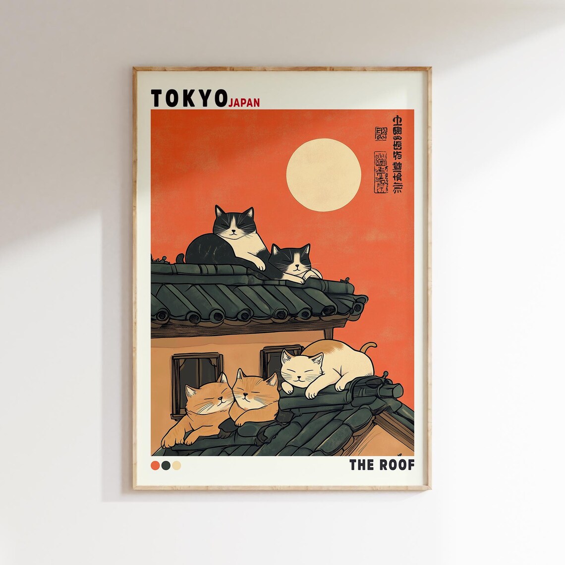 Japanese Cat On The Roof Art Print, Japandi - Image 2