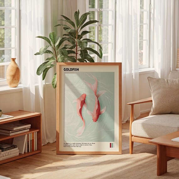 Japanese Goldfish Poster Japandi Wall Art Goldfish Print Japanese Wall Art Japanese Fish Poster Japan Art