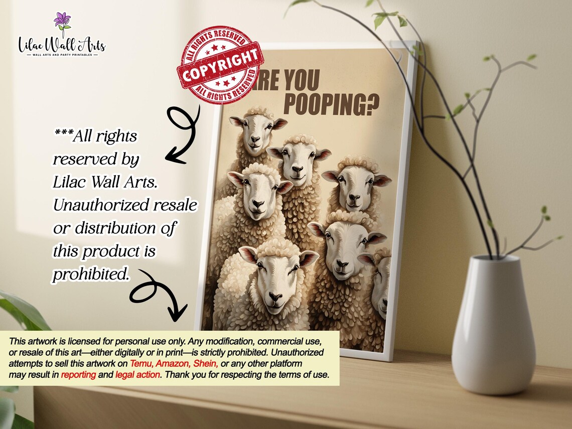 Are You Pooping Funny Sheep Flock Humor Bathroom Wall Poster - Image 2