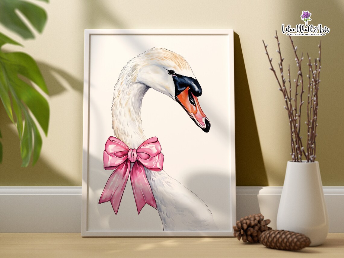 Swan Head Pink Bow Watercolor Poster Coquette Swan Art Girl Decor - Image 6