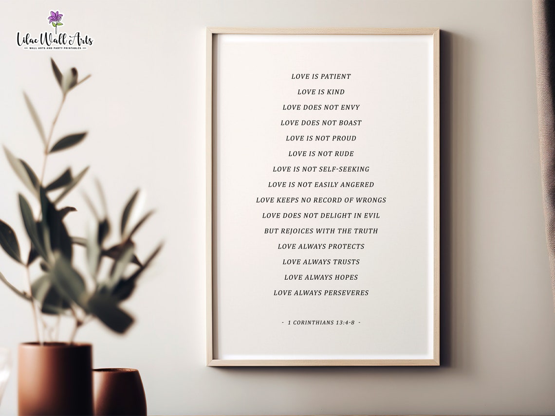 1 Corinthians 13:4-8 Love Is Patient Wedding Scripture Poster