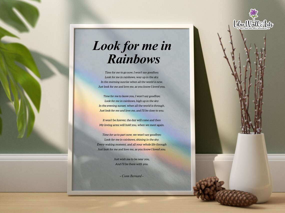 Look For Me In Rainbows Memorial Poem Art Print