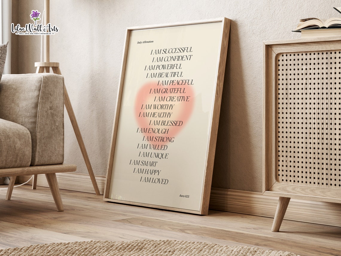 Daily Affirmations Pink Heart Aura I Am Successful Mindset Wall Art - Image 6