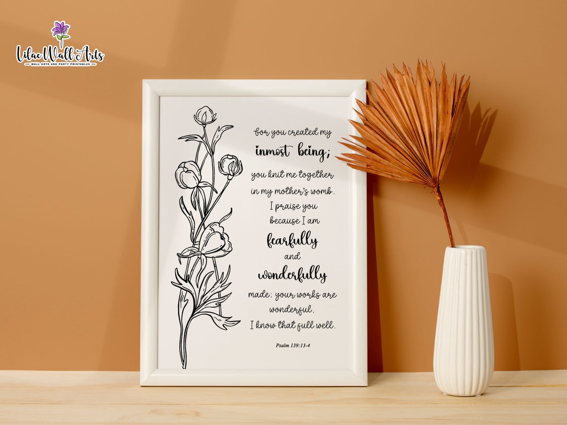 Fearfully and Wonderfully Made Psalm Floral Scripture Wall Art - Image 3
