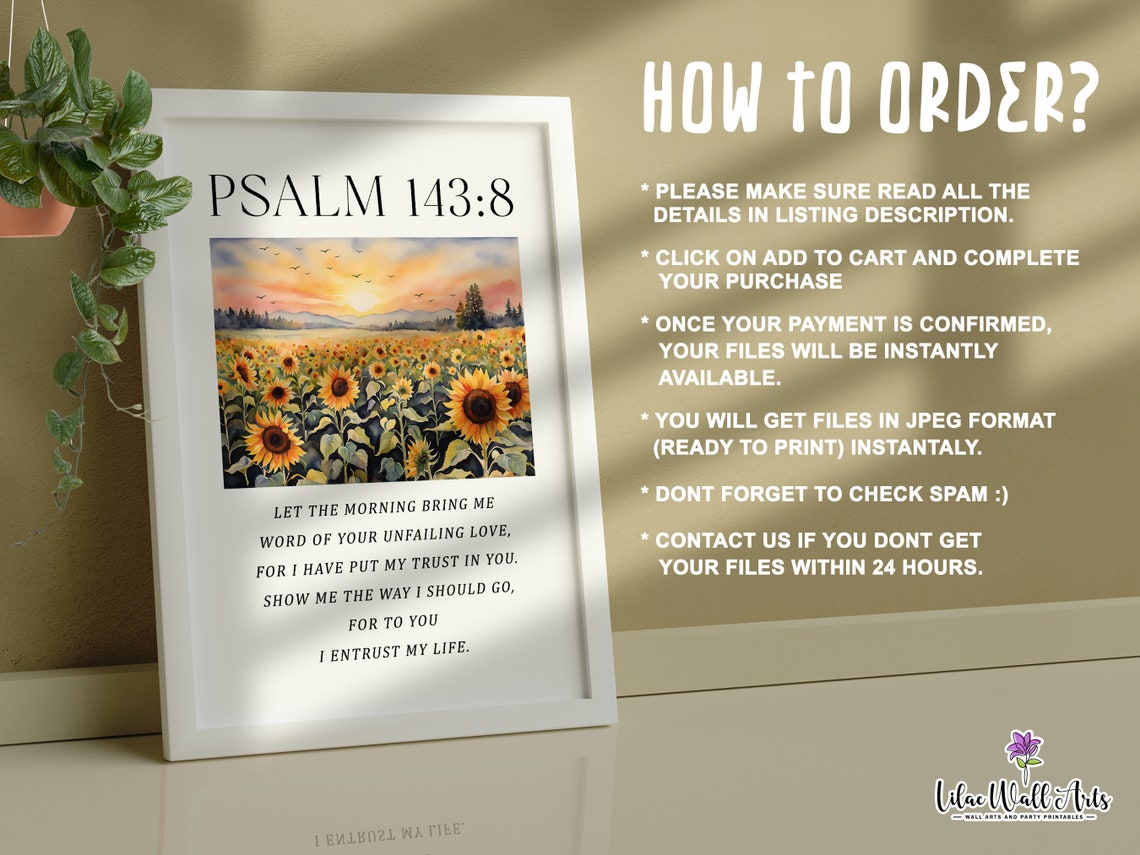 Psalm 143 8 Sunflower Field Poster Scripture Sunrise Morning Quote Art - Image 3