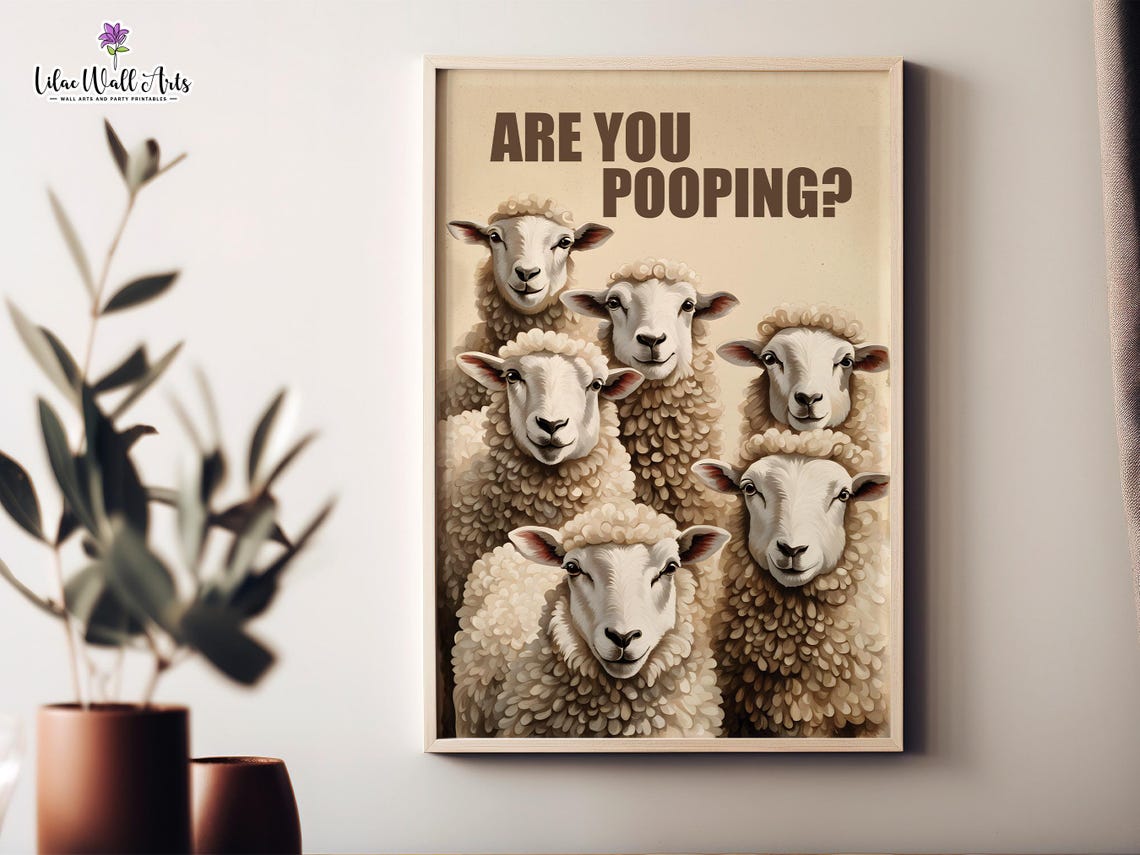 Are You Pooping Funny Sheep Flock Humor Bathroom Wall Poster