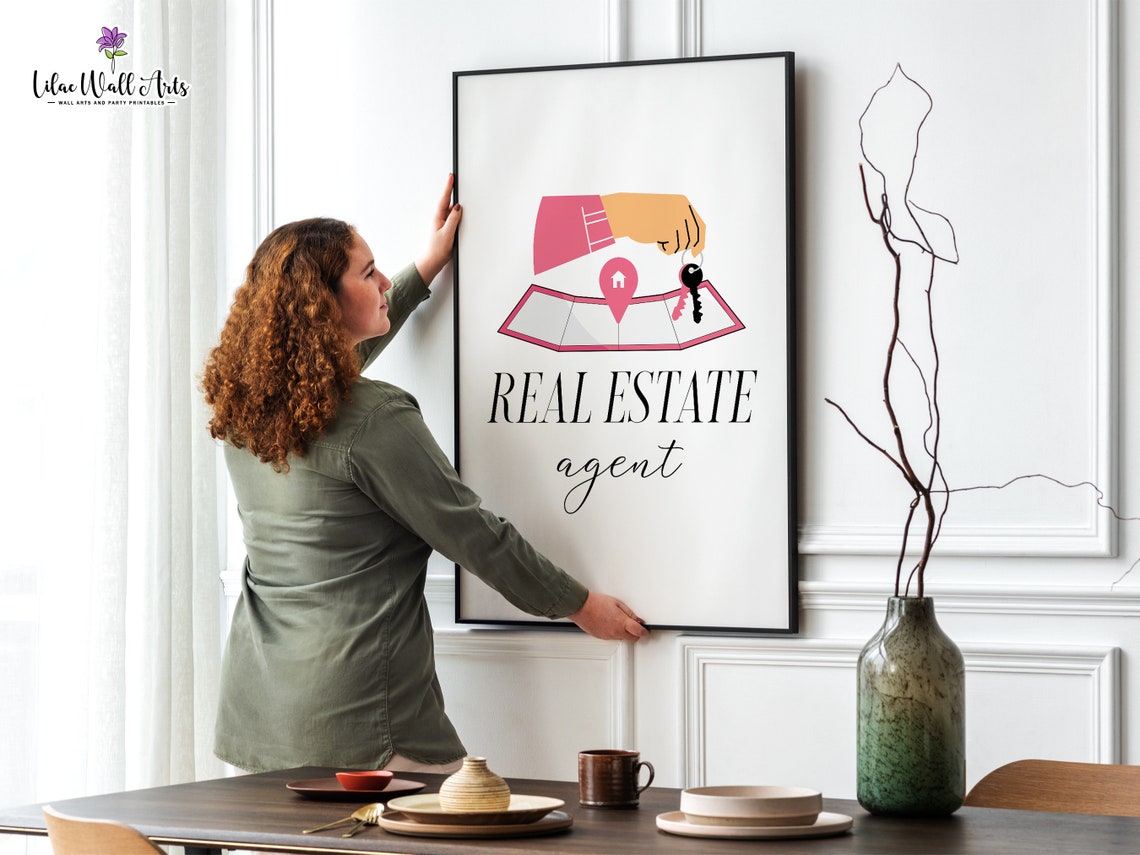 Real Estate Agent Keys And Map Pink Office Decor Career Poster - Image 4