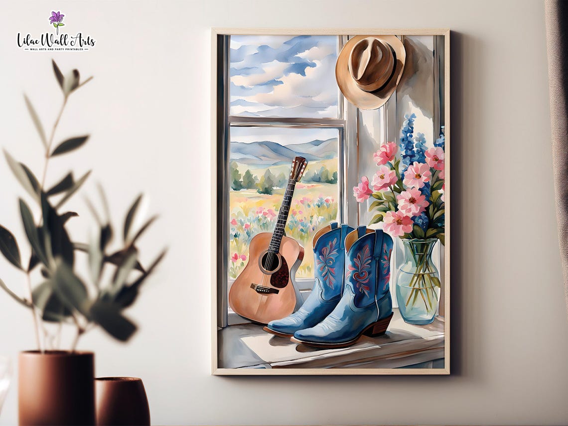 Aesthetic Cowgirl Wall Art Blue Cowgirl Prints Cowgirl Boots Print Turquoise Cowgirl Posters Beachy Cowgirl Painting Boots Art Cowgirl