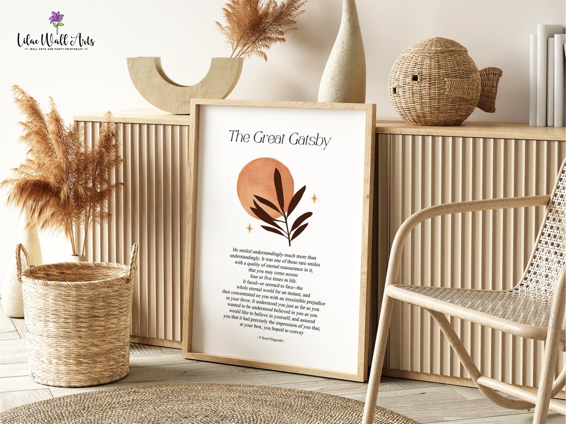 The Great Gatsby F Scott Fitzgerald Boho Quote Literature Wall Art - Image 4