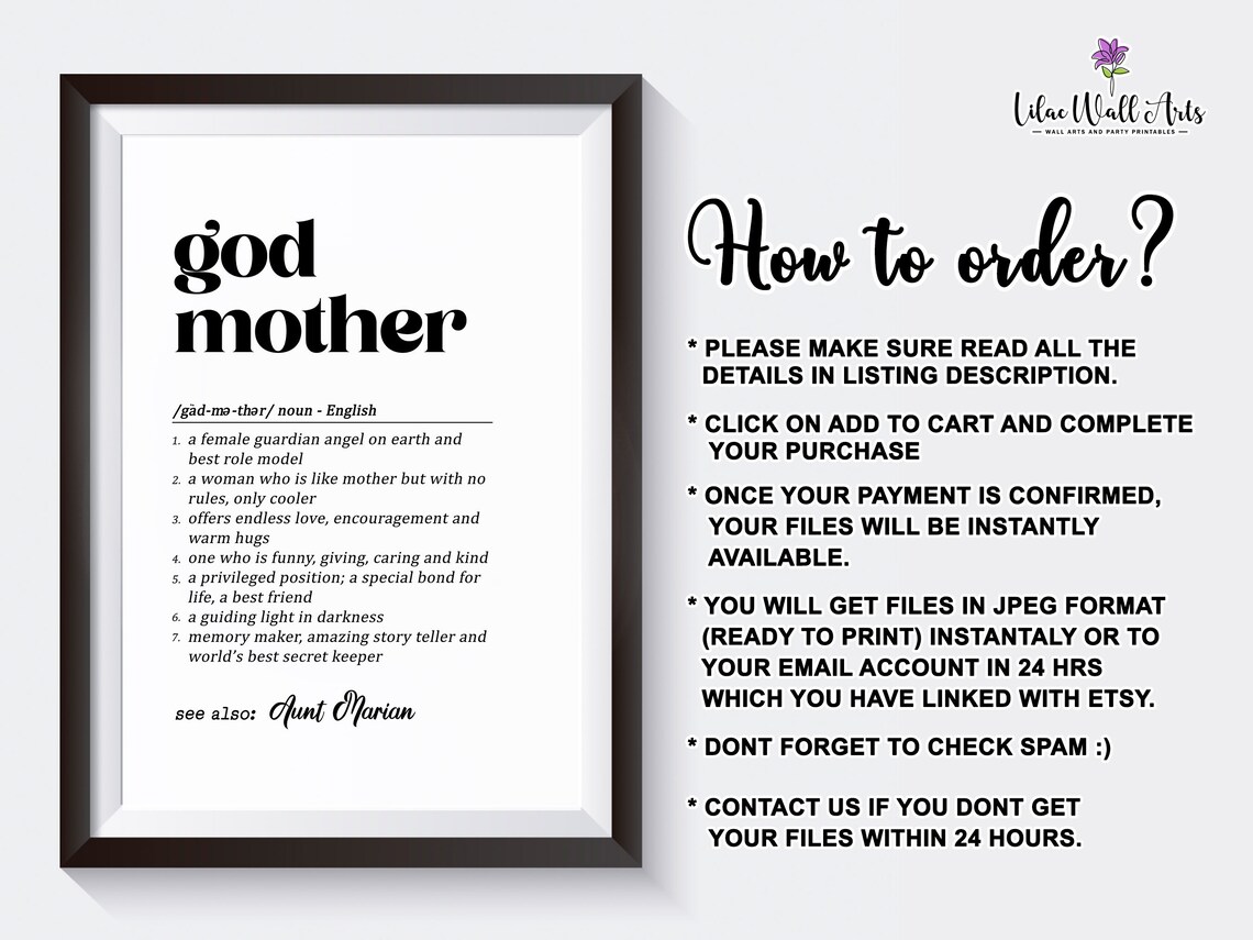 Godmother Definition Baptism Gift, Personalized Art Print - Image 2
