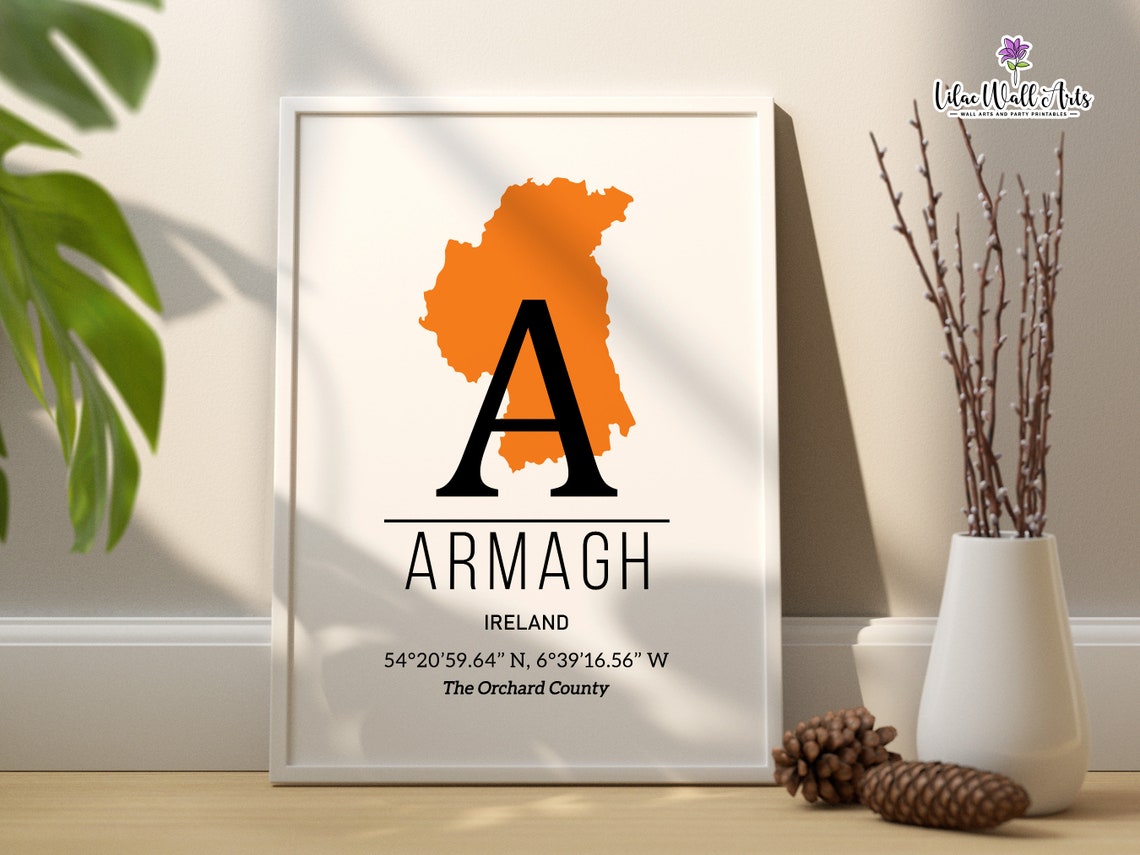 County Armagh Map The Orchard County Orange Monogram Travel Poster