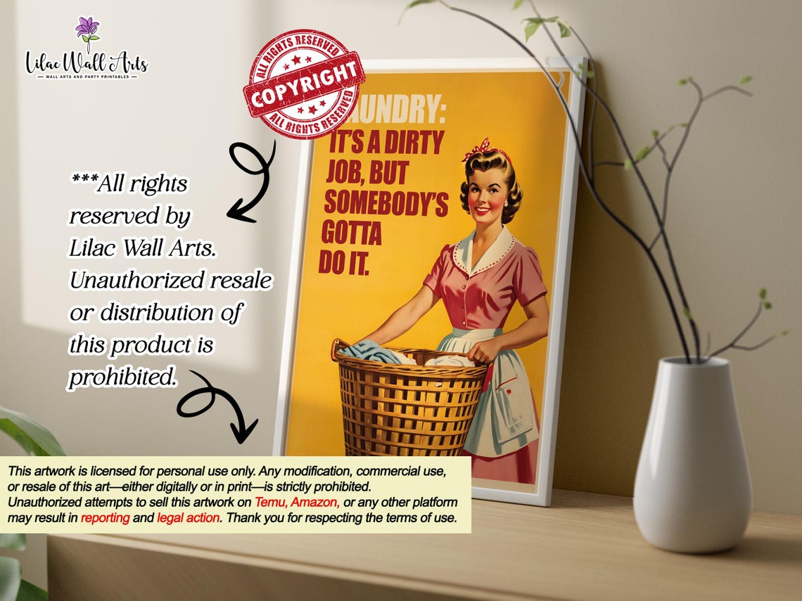 Funny Retro Laundry Room Housewife 1950s Dirty Job Quote Poster - Image 3