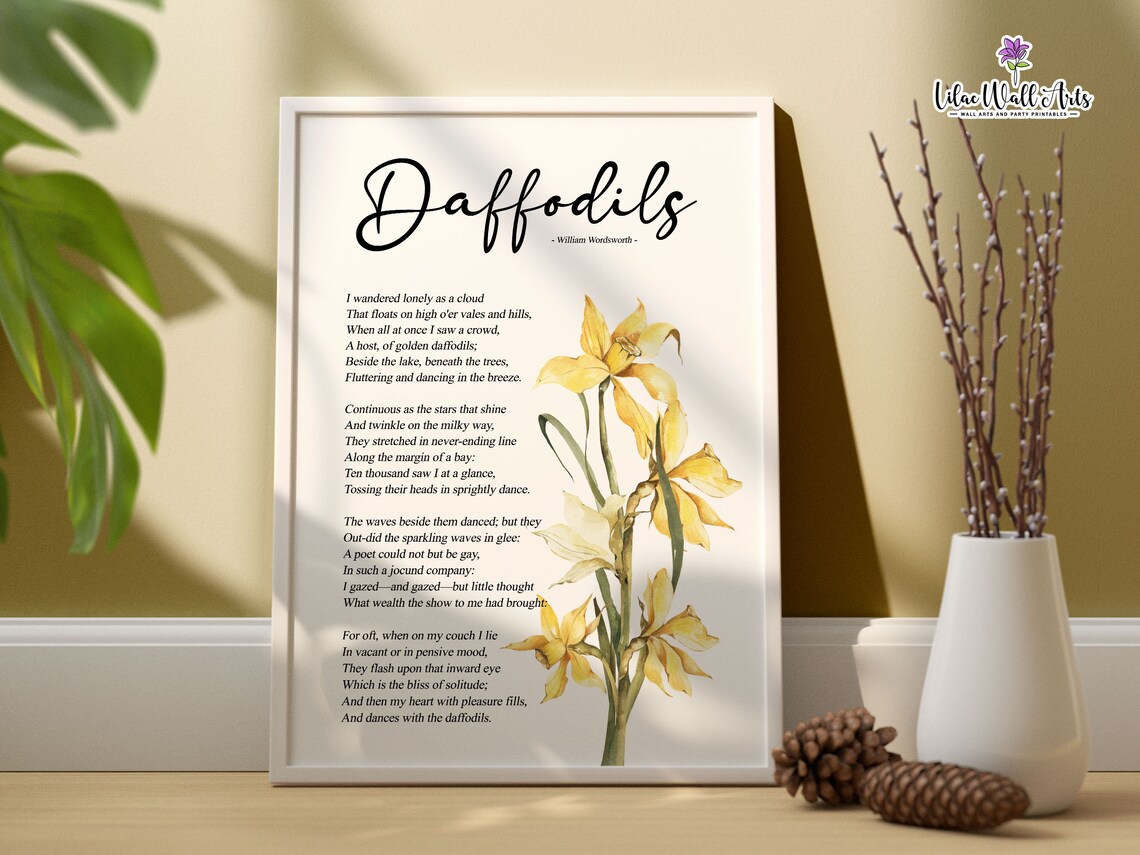 Daffodils Poem Poster, William Wordsworth Botanical Print