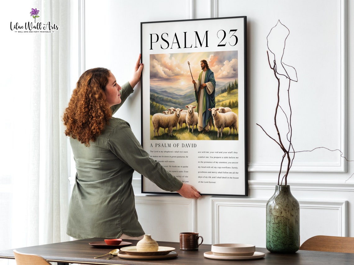Psalm 23 Jesus With Sheep Sunset Bible Verse Christian Wall Art - Image 3