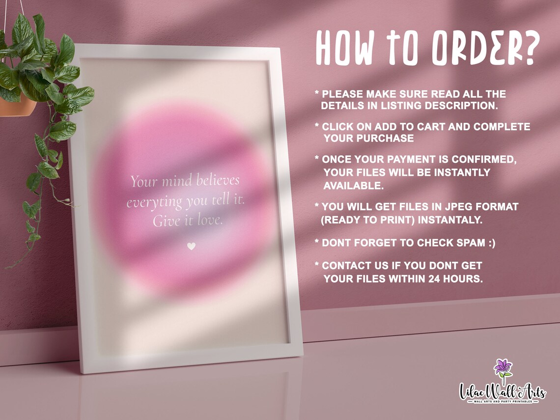 Your Mind Believes Pink Aura Quote Poster Give It Love Reminder - Image 3