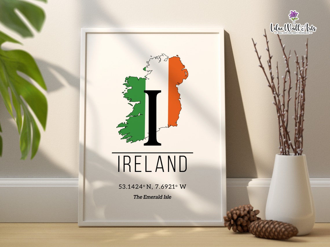 Ireland Map Art Emerald Isle GPS Coordinates Heritage Travel Poster