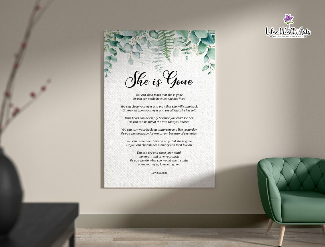 She Is Gone Memorial Poem David Harkins Greenery Sympathy Poster - Image 5