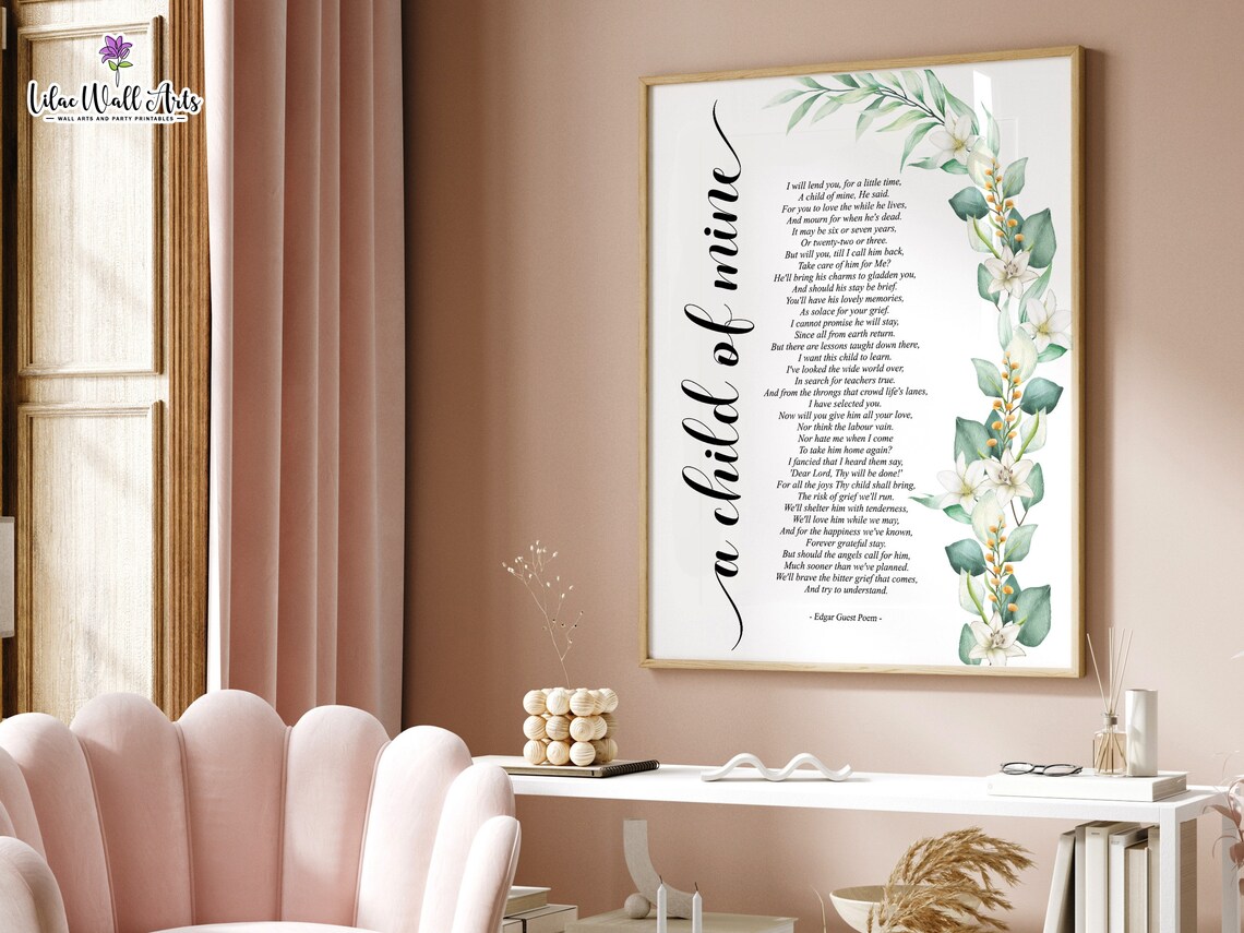 A Child of Mine Edgar Guest Poem Sympathy Memorial Gift Poster - Image 2