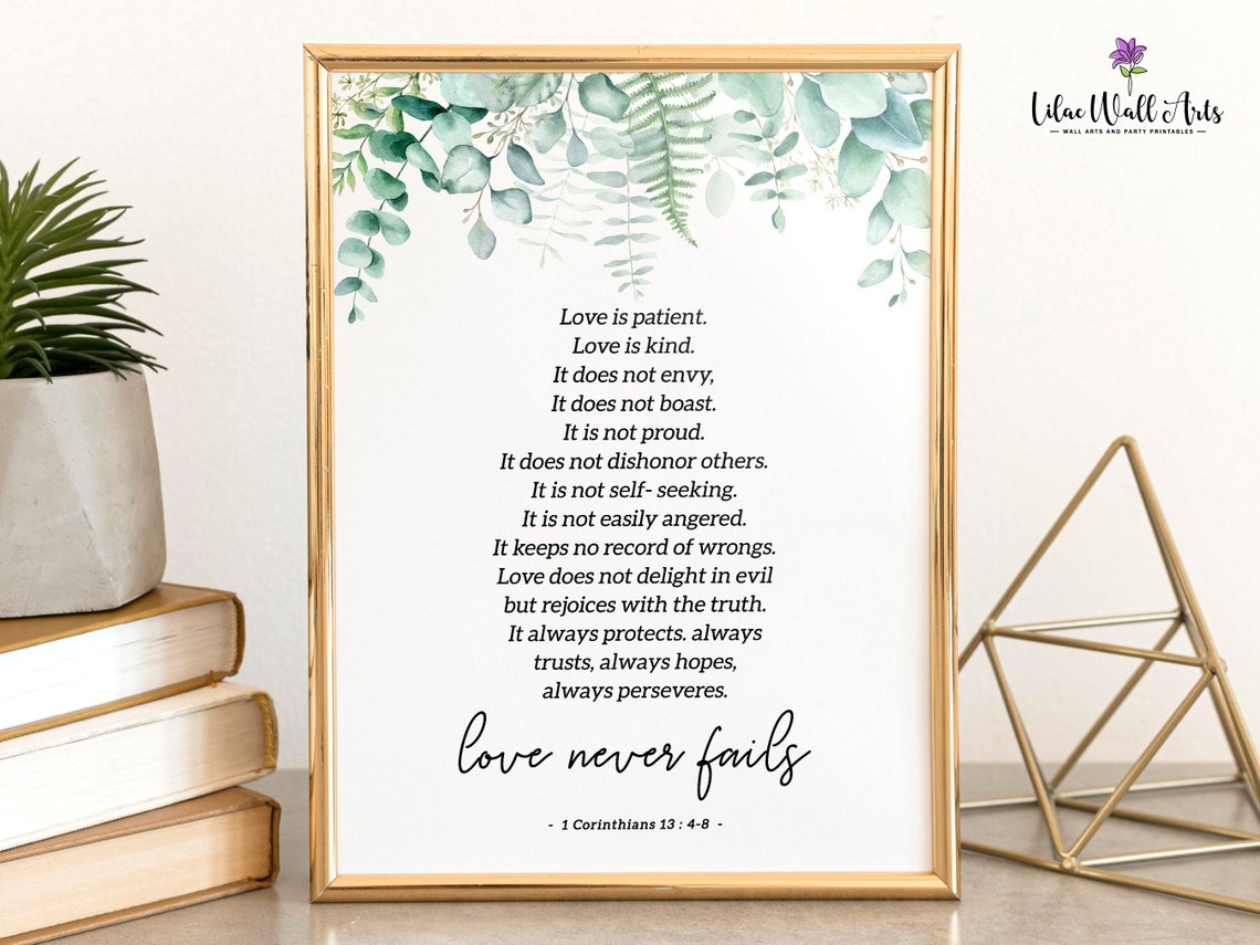 Love Never Fails 1 Corinthians Botanical Eucalyptus Scripture Print