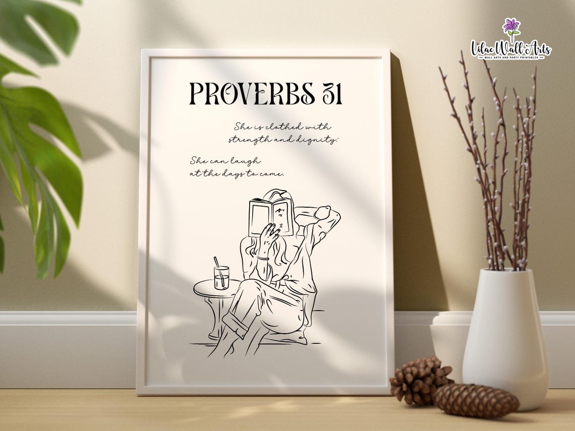 31 Birthday Gifts For Woman Proverbs 31 Print She Is Clothed With Strength And Dignity Woman Bible Verse Print Portrait Of A Godly Woman - Image 3