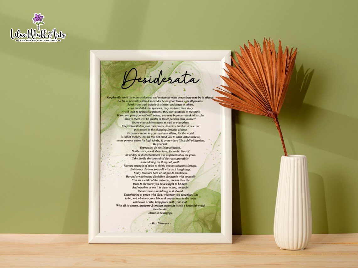 Desiderata Poem Sage Green Watercolor Botanical Floral Wall Art - Image 3