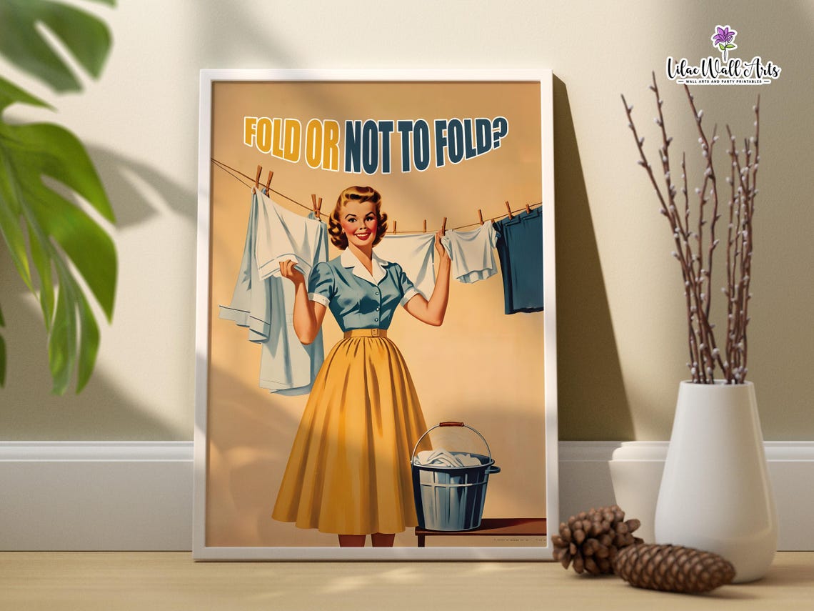 Fold or Not to Fold Retro 1950s Laundry Room Vintage Art Poster - Image 3