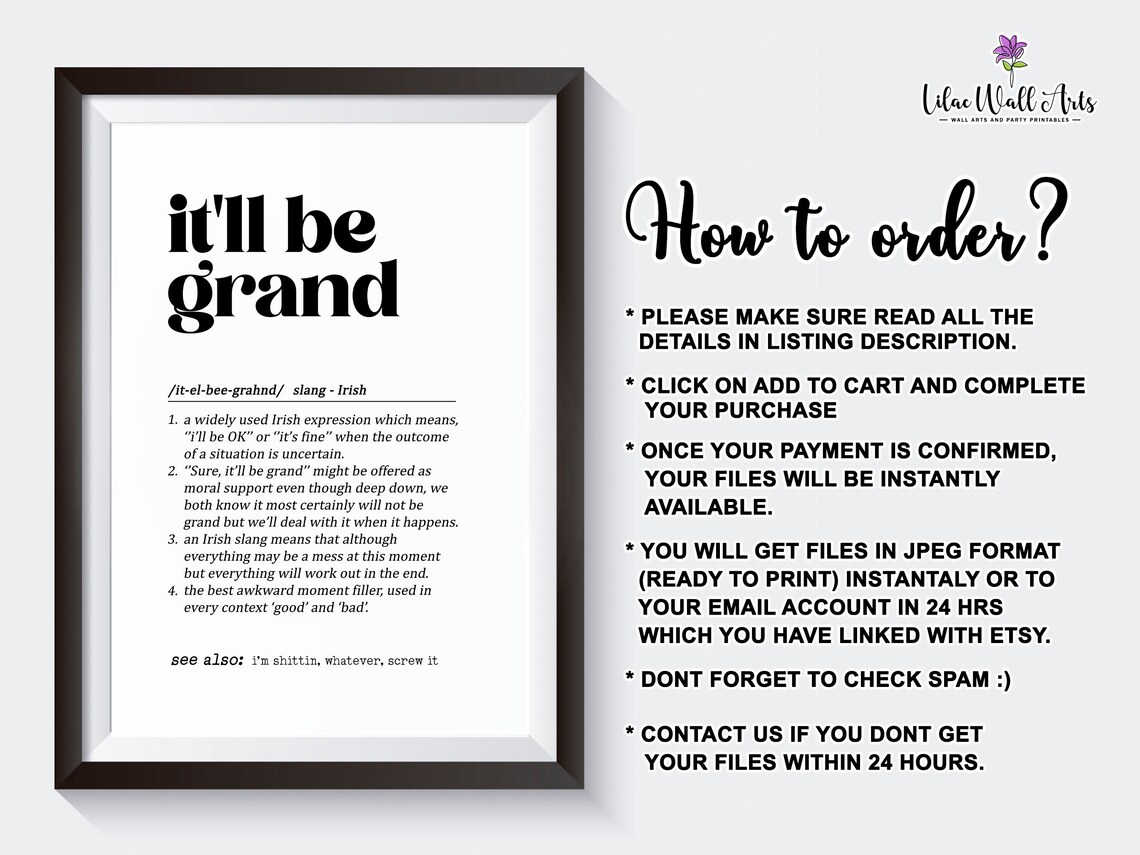 It'll Be Grand Irish Saying Art Print, Irish Decor - Image 2