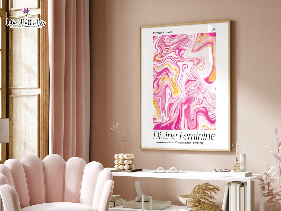 Divine Feminine Psychedelic Pink Marble Swirl Retro Art Poster - Image 4