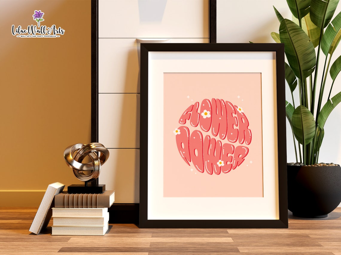 Flower Power Retro Groovy Pink Daisy Floral Typography Art Print - Image 2
