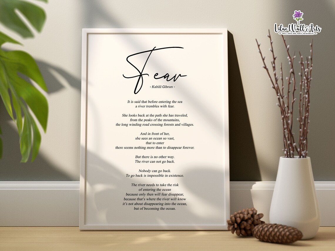 Fear Kahlil Gibran Poem Poster River and Ocean Quote Minimal Typography - Image 6