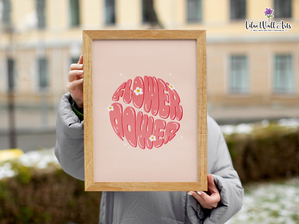 Flower Power Wall Trendy Pink Wall Art Pink Print Pink Aesthetic Wall Art Groovy Preppy Room Decor Teen Girl Funky Room Decor - Image 5