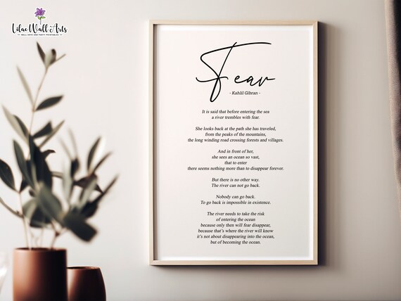 Fear Kahlil Gibran Poem Poster River and Ocean Quote Minimal Typography